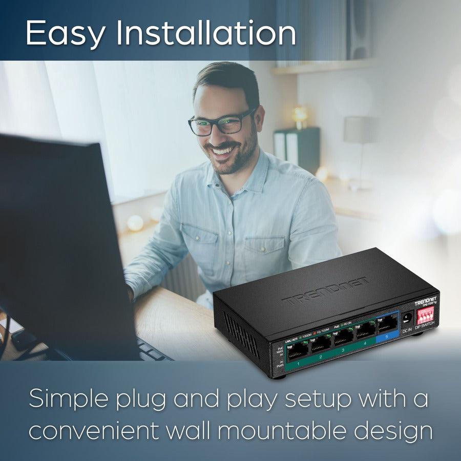 PoE+ Switch - 5-Port Gigabit Power Over Ethernet Switch 60W | TRENDnet TPE-TG51G