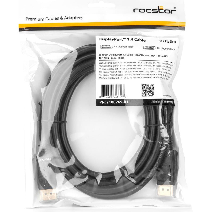 Rocstor Premium DisplayPort 1.4 Cable - 8K/60Hz Y10C269-B1
