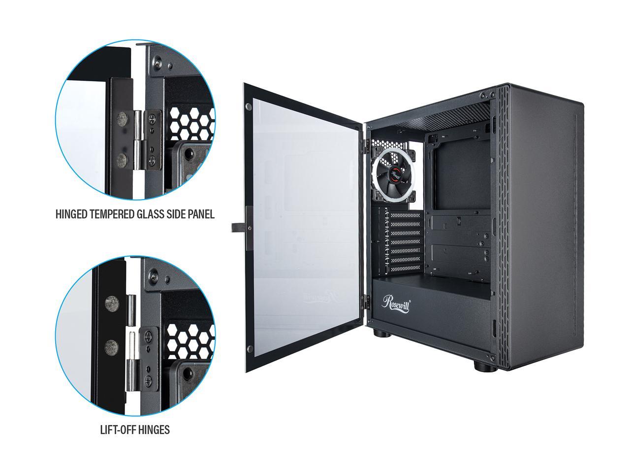 Rosewill Prism M Atx Mid Tower Gaming Pc Computer Case W/ Rgb Fan, 10 Backlit Modes