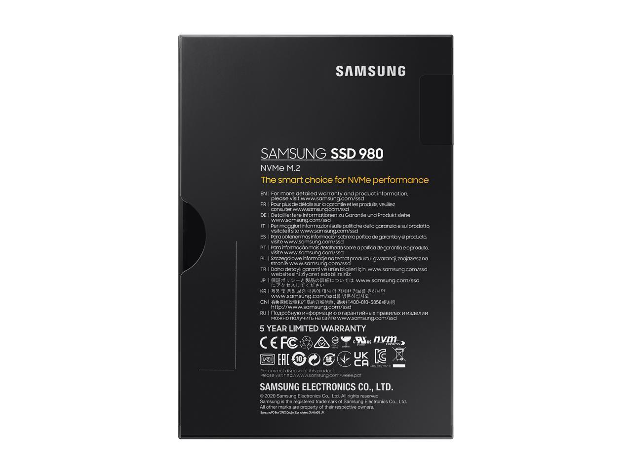 Samsung 980 M.2 2280 500Gb Pci-Express 3.0 X4, Nvme 1.4 V-Nand Mlc Internal Solid State Drive (Ssd) Mz-V8V500B/Am