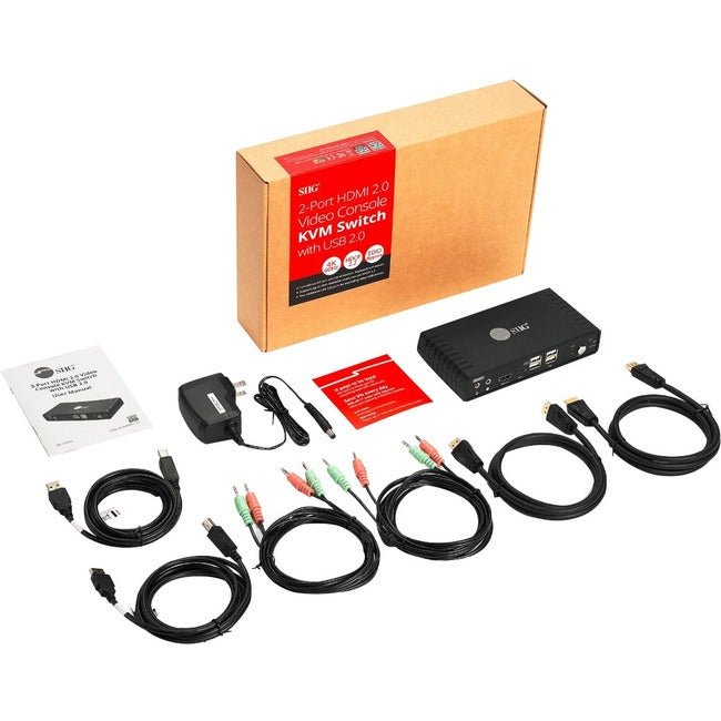 SIIG 2 Port 4K60Hz HDMI 18Gbps Video Console KVM Switch with USB 2.0 CE-KV0811-S1