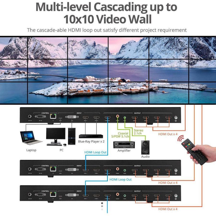 SIIG 3x3 4K Video Wall Processor with USB-C / DP / VGA / HDMI Input with EDID Management CE-H26F11-S1