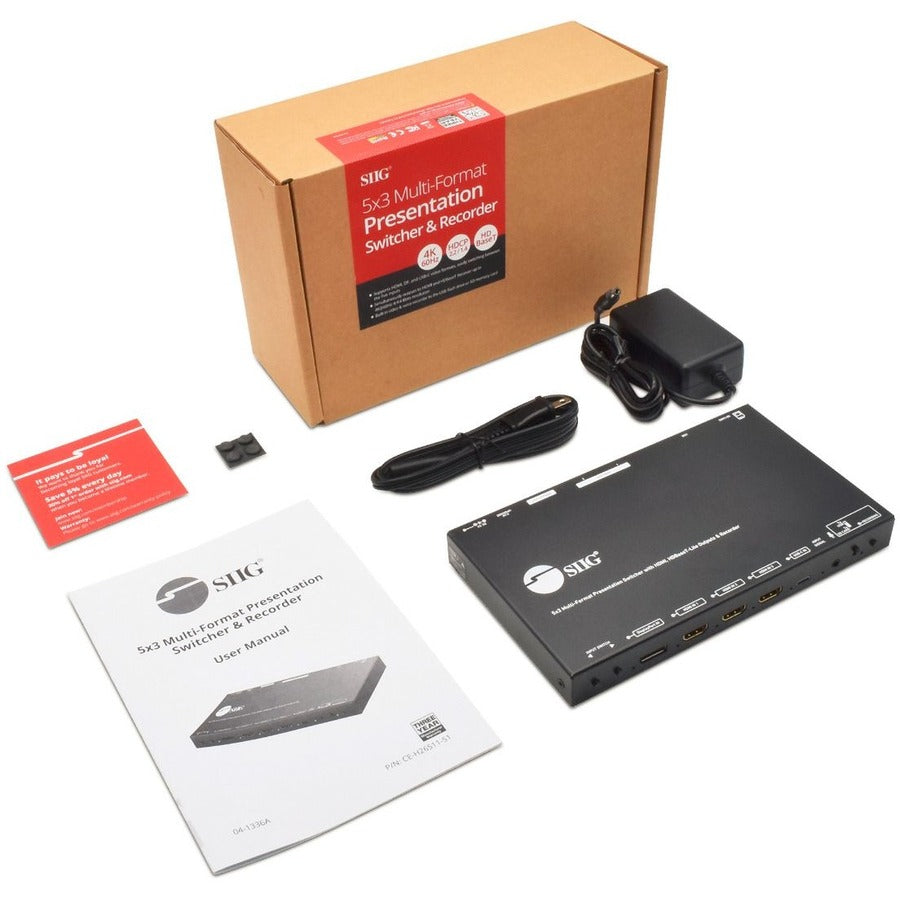 SIIG 5x3 Multi-Format 4K 60Hz Presentation Switcher & Recorder 230ft - TAA Compliant CE-H26S11-S1