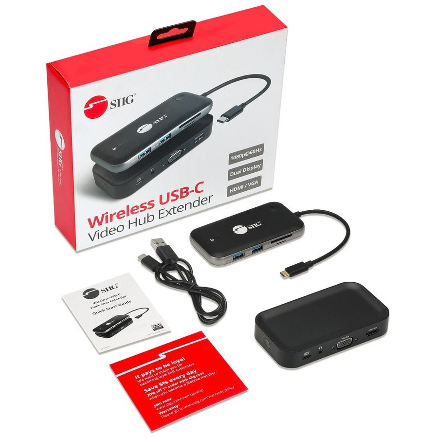 SIIG Wireless USB-C Video Hub Extender 1080p - 32Ft CE-H26P11-S1