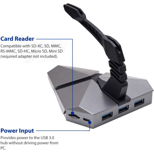 SYBA Multimedia Mouse Bungee with 3 Port USB 3.0 hub / MicroSD Slot CL-HUB53002
