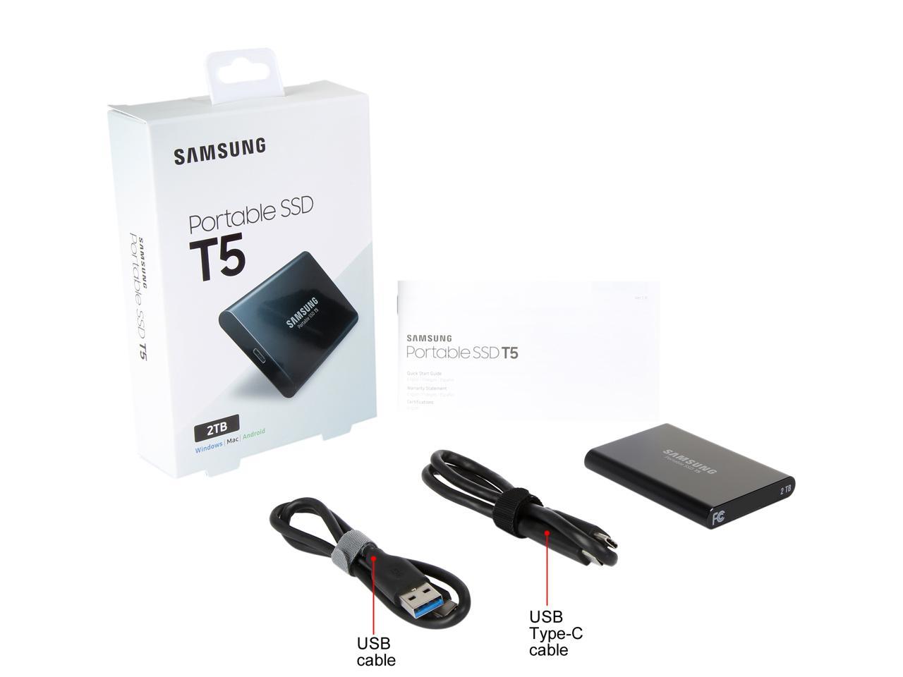 Samsung T5 2Tb Usb 3.1 Portable Solid State Drive, Retail (V-Nand)