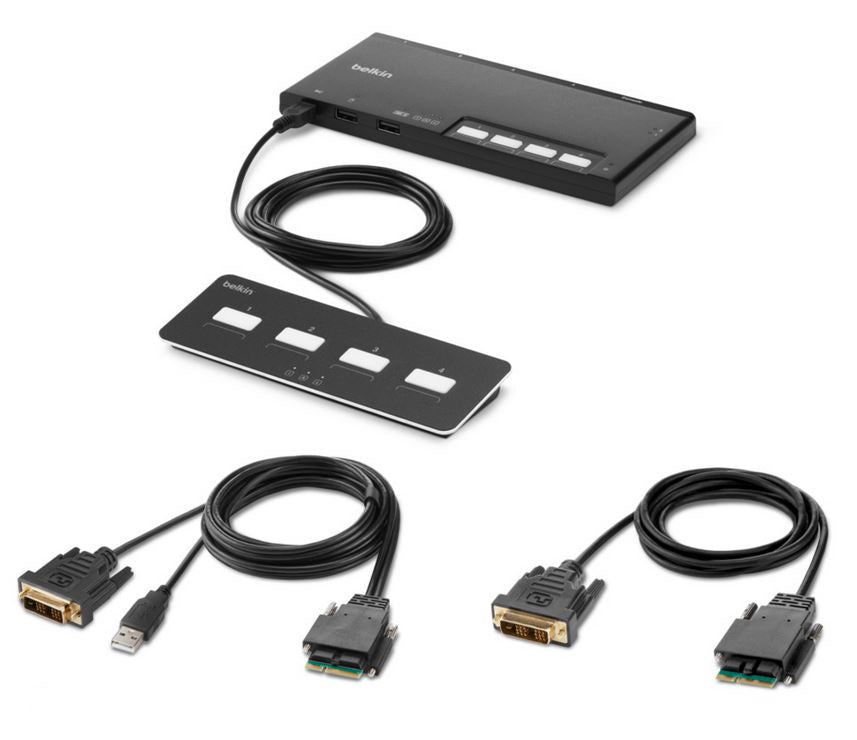 Secure KVM Switch - Belkin 4-Port DVI Modular with Remote | TecISoft F1DN104MOD-DD-4