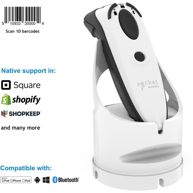 Socket Mobile DuraScan® D730, Laser Barcode Scanner, White & Charging Dock CX3779-2539