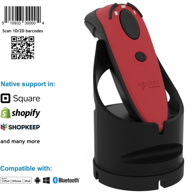 Socket Mobile DuraScan® D740, Universal Barcode Scanner, Red & Charging Dock CX3781-2541
