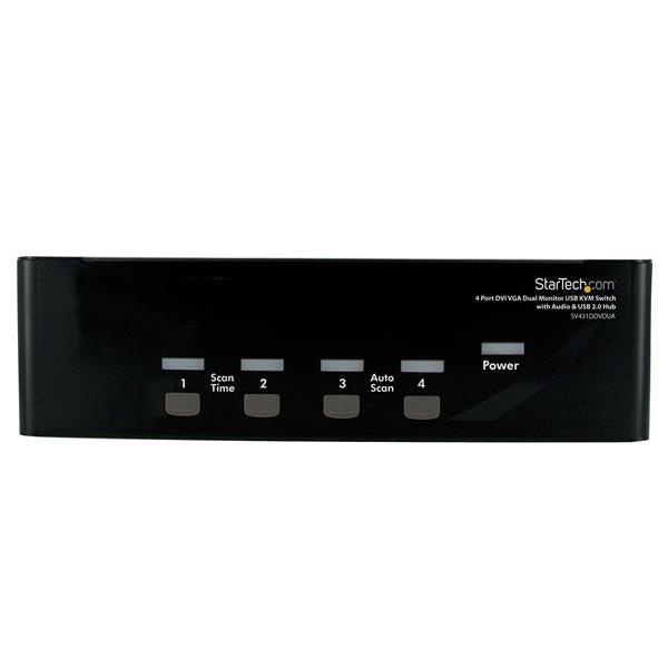 Startech.Com 4 Port Dvi Vga Dual Monitor Kvm Switch Usb With Audio & Usb 2.0 Hub