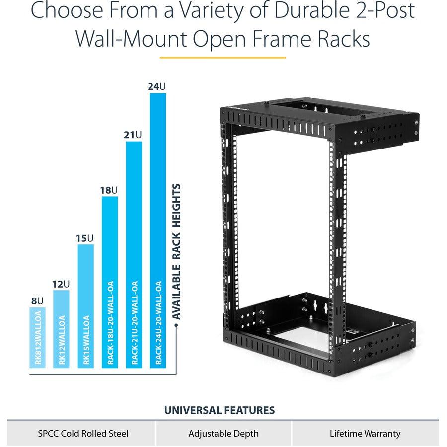 Startech.Com 15U 19" Wall Mount Network Rack - Adjustable Depth 12-20" 2 Post Open Frame Server Room