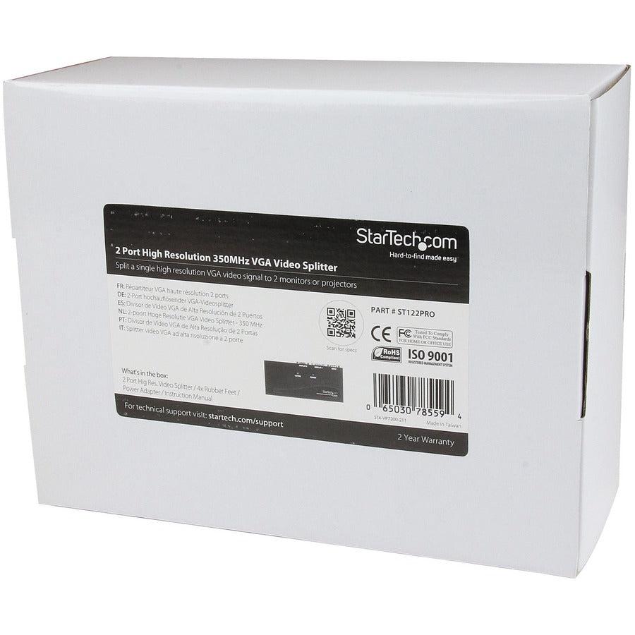 Startech.Com 2 Port High Resolution Vga Video Splitter - 350 Mhz