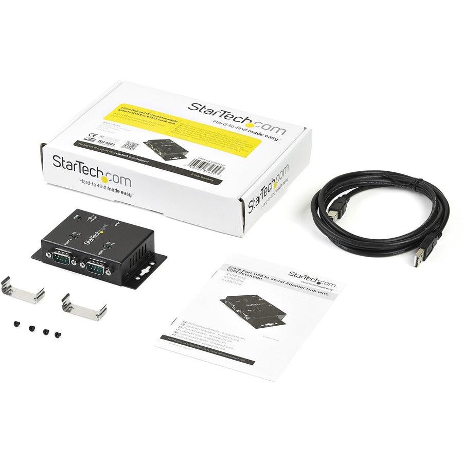Startech.Com 2 Port Industrial Wall Mountable Usb To Serial Adapter Hub With Din Rail Clips