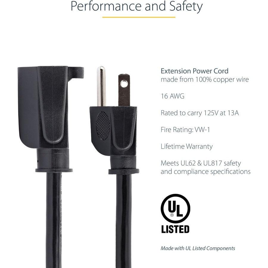 Startech.Com 3Ft (1M) Power Extension Cord, Nema 5-15R To Nema 5-15P Black Extension Cord, 13A 125V,