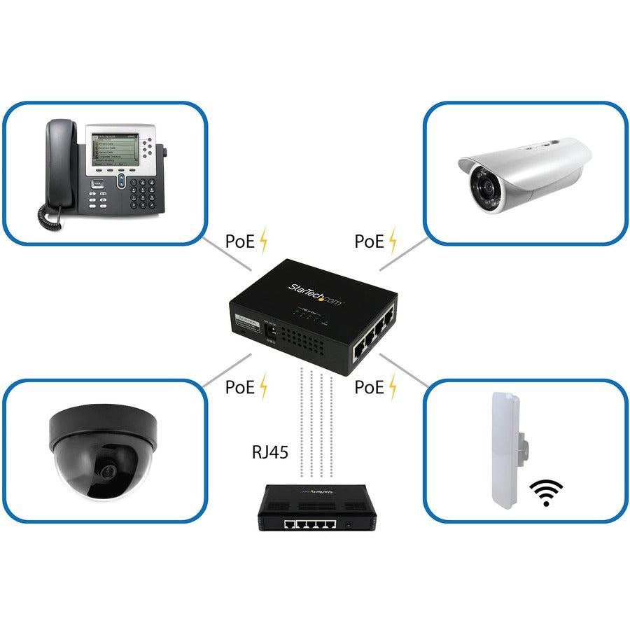 Startech.Com 4-Port Gigabit Midspan - Poe+ Injector - 802.3At/Af