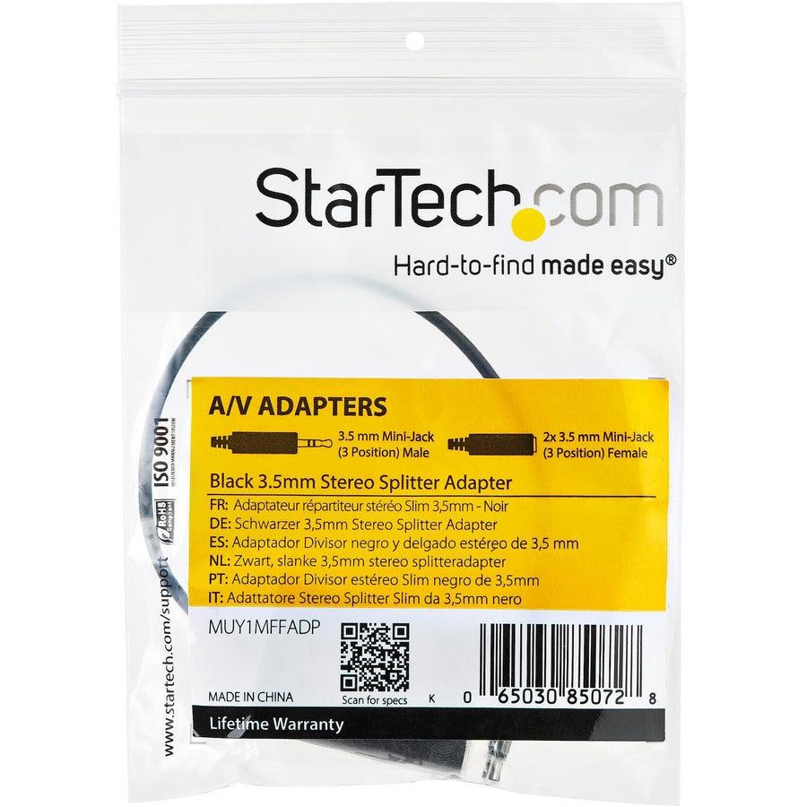 Startech.Com Black Slim Mini Jack Headphone Splitter Cable Adapter - 3.5Mm Male To 2X 3.5Mm Female