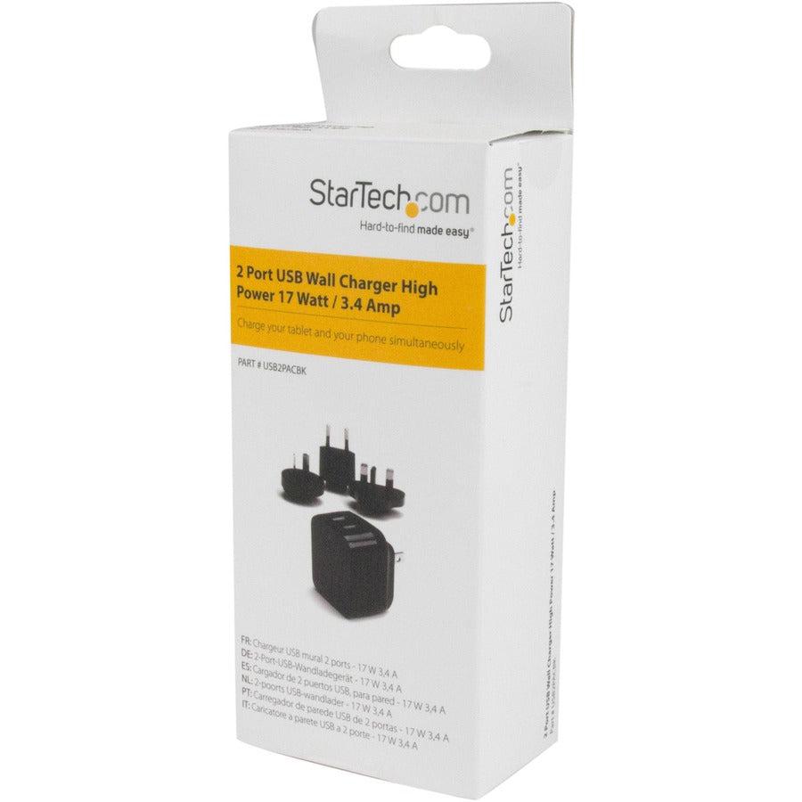 Startech.Com Dual-Port Usb Wall Charger - International Travel - 17W/3.4A - Black