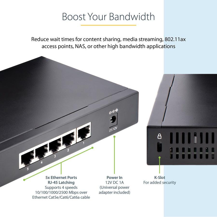 Startech.Com Unmanaged 2.5G Switch - 5 Port Gigabit Switch - 2.5Gbase-T Unmanaged Switch - Network