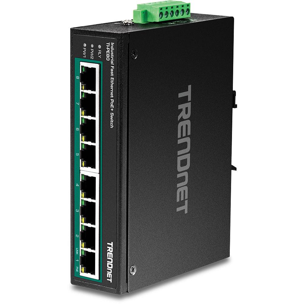 TRENDnet 8-Port Industrial PoE+ DIN-Rail Switch - Unmanaged Fast Ethernet Switch | Tecisoft TI-PE80