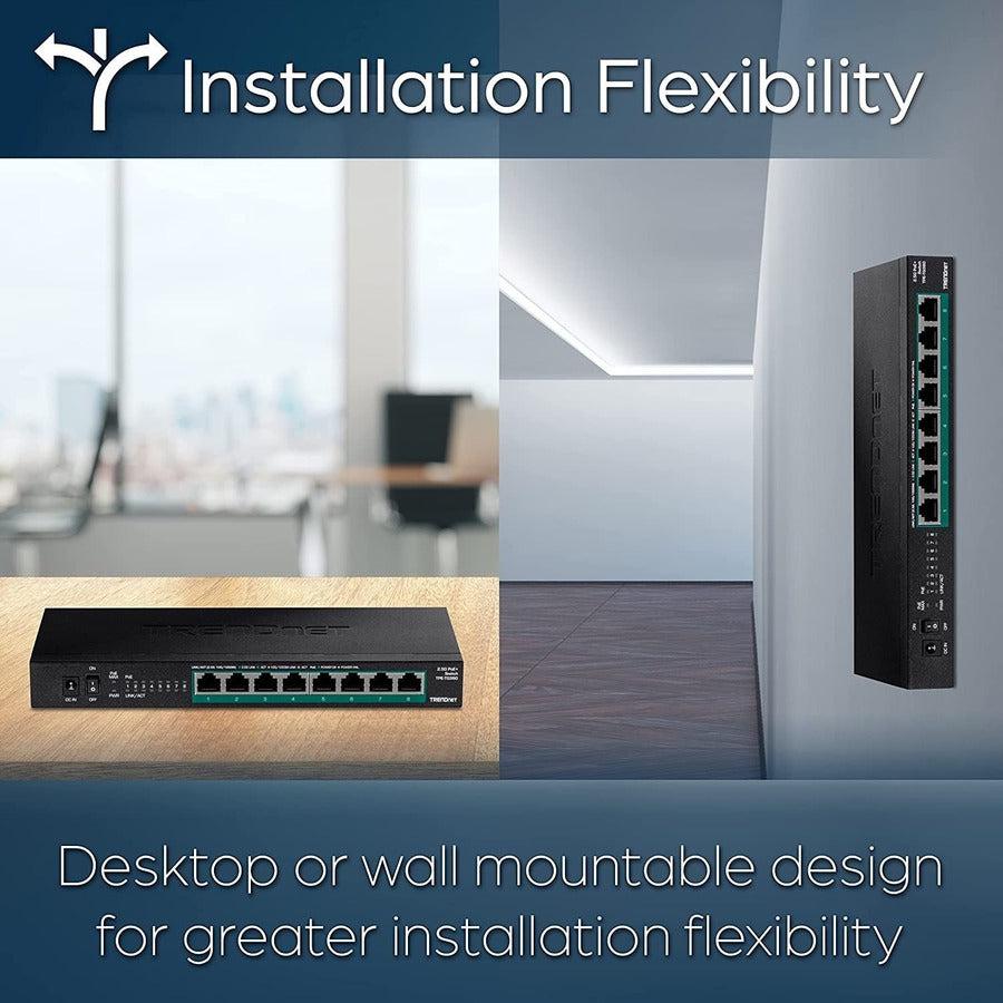 TRENDnet 8-Port Unmanaged 2.5G PoE+ Switch, Fanless, Compact Desktop Design, Metal Housing, 2.5GBASE-T Ports, IEEE 802.3bz, 100W PoE Budget, Lifetime Protection, Black, TPE-TG380