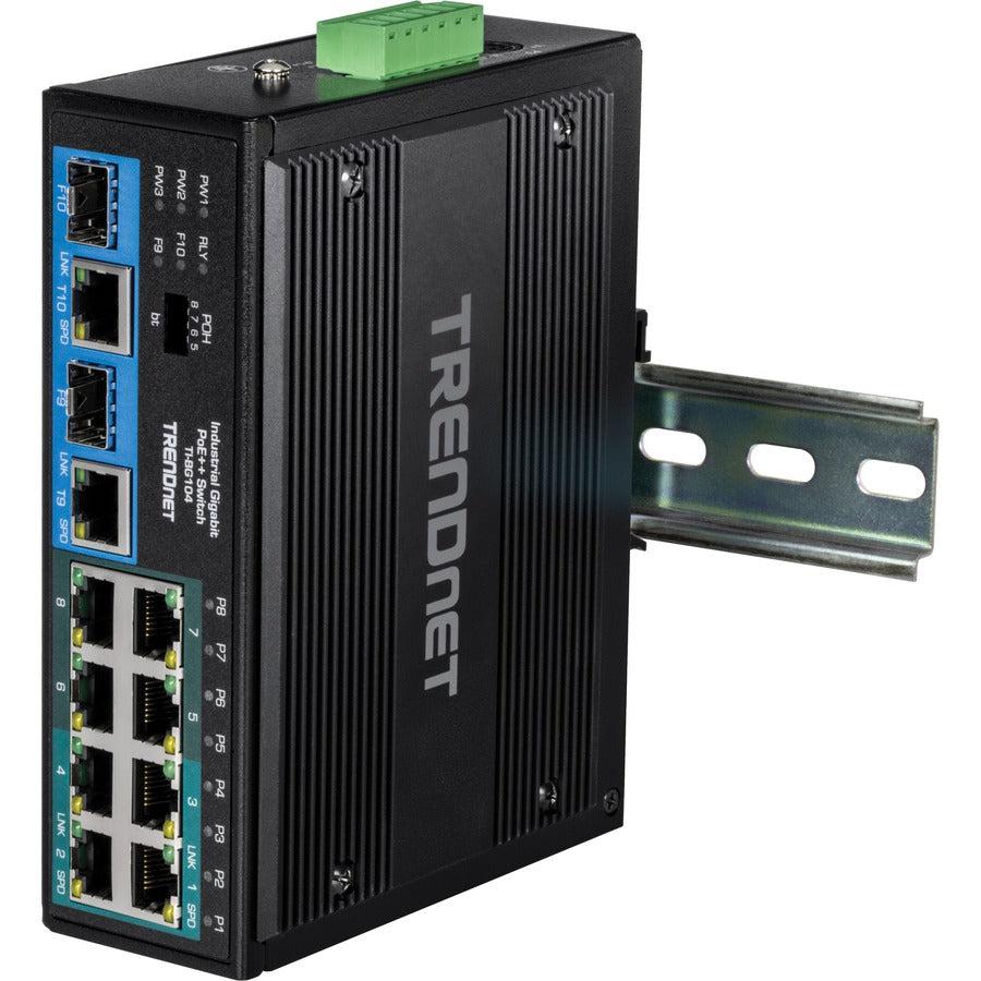 TRENDnet TI-BG104 Industrial DIN-Rail Switch - 10-Port Gigabit PoE++ | TRENDnet