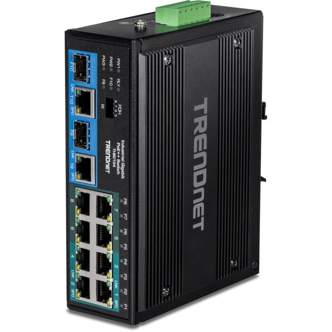 TRENDnet TI-BG104 Industrial DIN-Rail Switch - 10-Port Gigabit PoE++ | TRENDnet