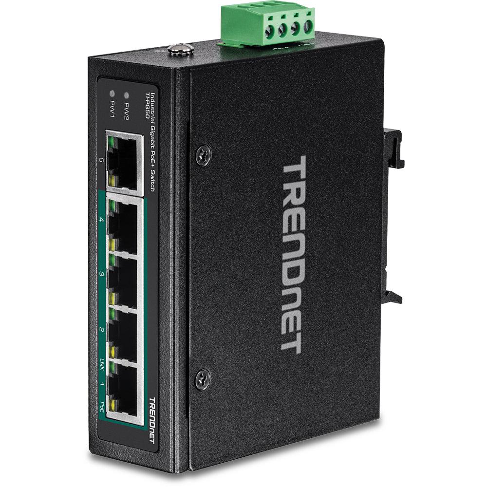 TRENDnet TI-PG50 5-Port Industrial Gigabit PoE+ DIN-Rail Switch - IP50 Rated | TecISoft