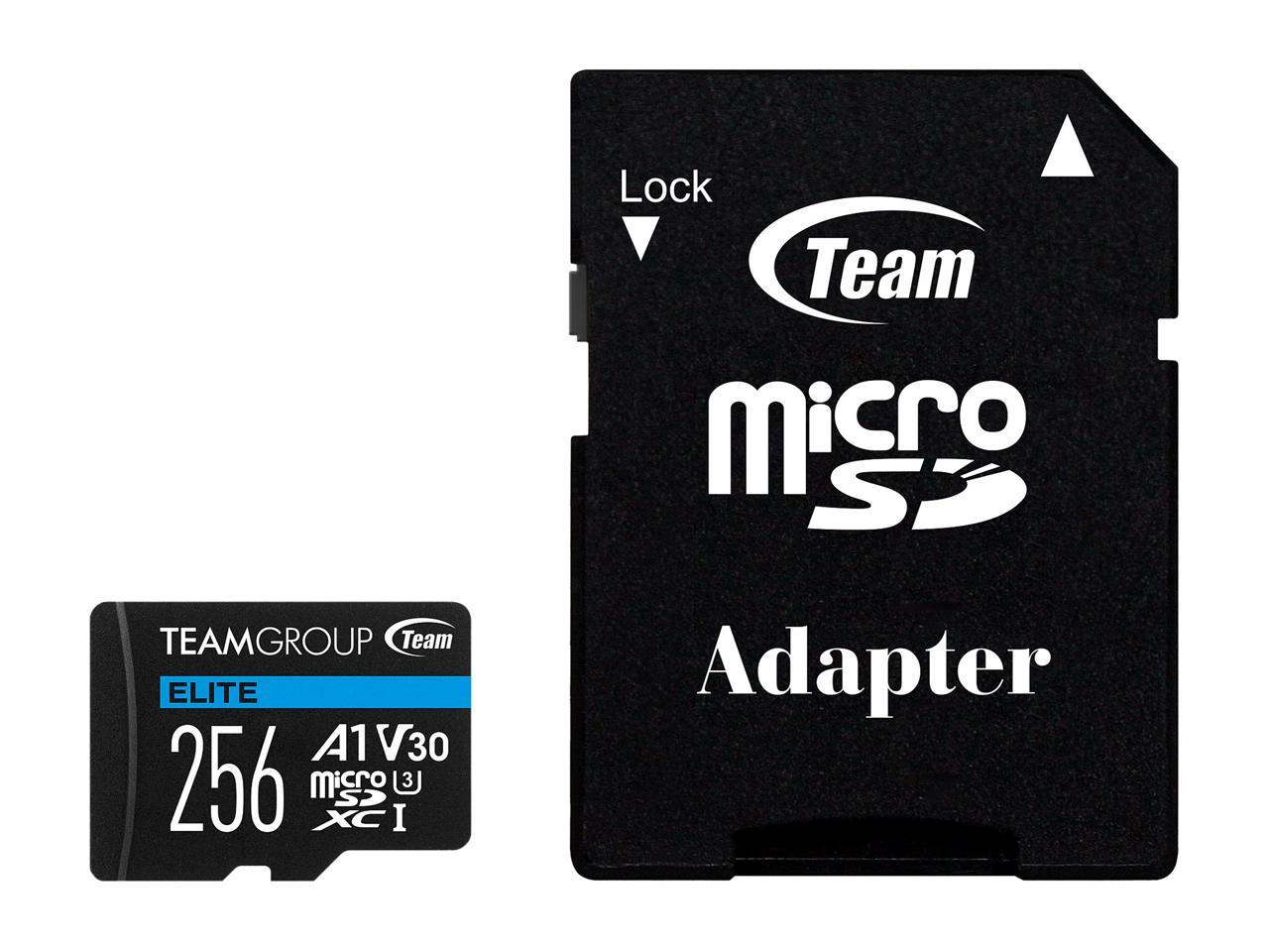 Team 256Gb Elite Microsdxc Uhs-I U3, V30, A1, 4K Uhd Memory Card With Sd Adapter, Speed Up To 90Mb/S (Teausdx256Giv30A103)