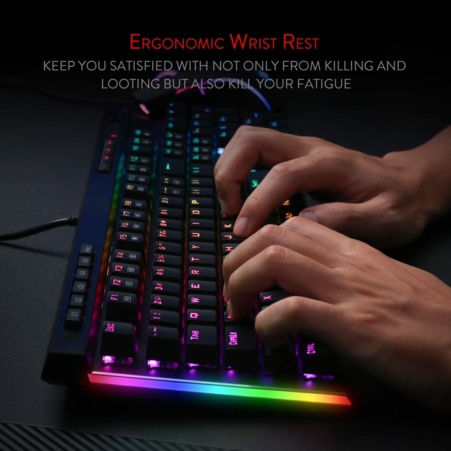 Tecisoft K580 Vata Rgb Led Backlit Mechanical Gaming Keyboard, 104 Keys Anti-Ghosting Gamer Keyboard With Blue Tactile Mechanical Switches