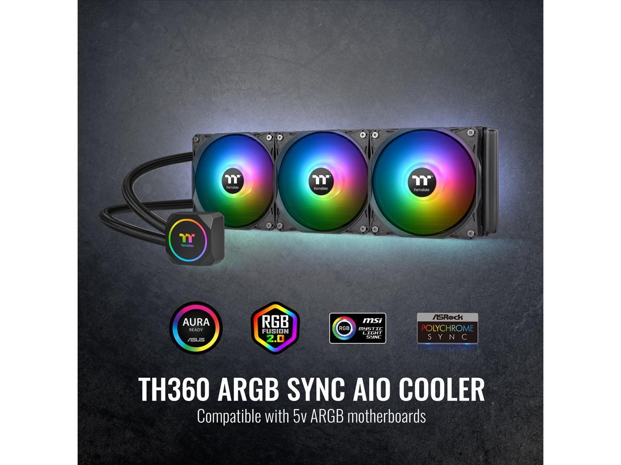 Thermaltake Th360 Argb Motherboard Sync Edition Intel/Amd All-In-One Liquid Cooling System 360Mm High Efficiency Radiator Cpu Cooler, Cl-W300-Pl12Sw-A