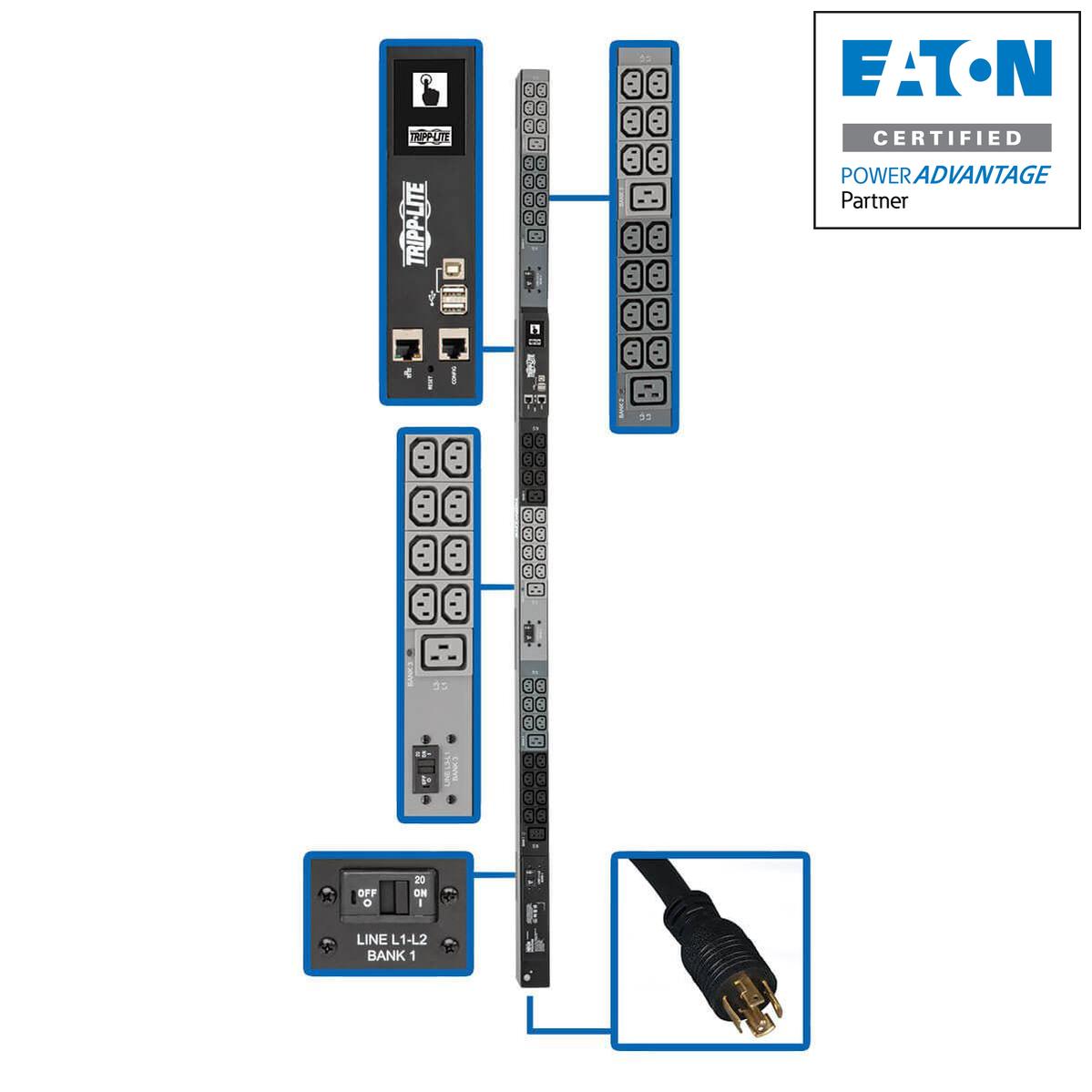 Tripp Lite 10Kw 3-Phase Monitored Pdu, Lx Interface, 200/208/240V Outlets (42 C13/6 C19), Lcd,