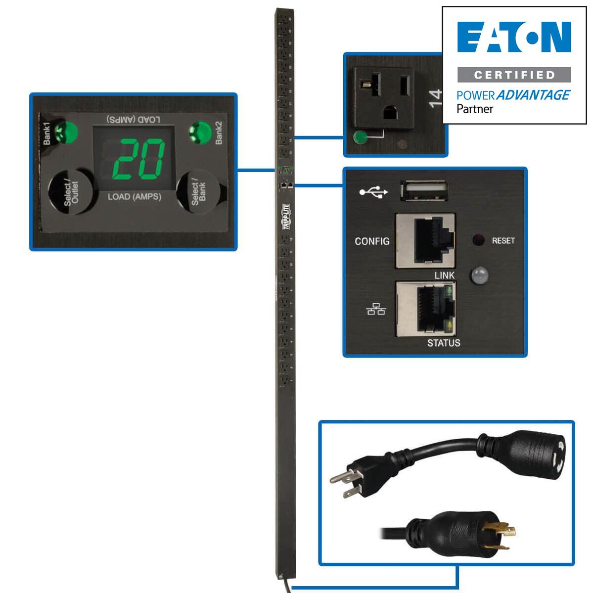 Tripp Lite 1.9Kw Single-Phase Switched Pdu, Lx Platform, Outlet Monitoring, 120V Outlets (24 Nema 5-15/20R), L5-20P Plug, 0U, Taa