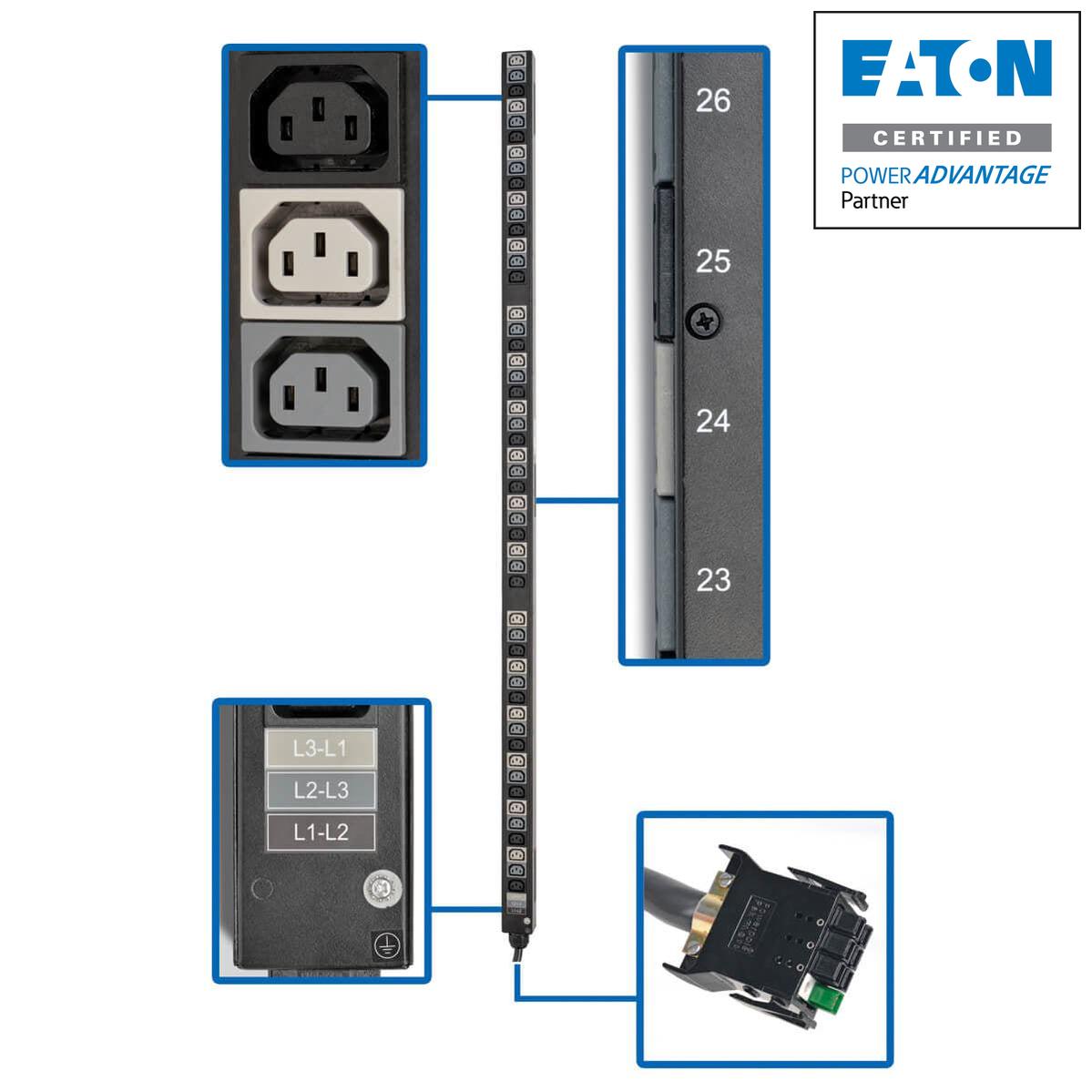Tripp Lite 8.6/12.6Kw 3-Phase Vertical Pdu Strip, 208V Outlets (51 C13), 0U Rack-Mount, Required Accessory For Select Ats Pdus