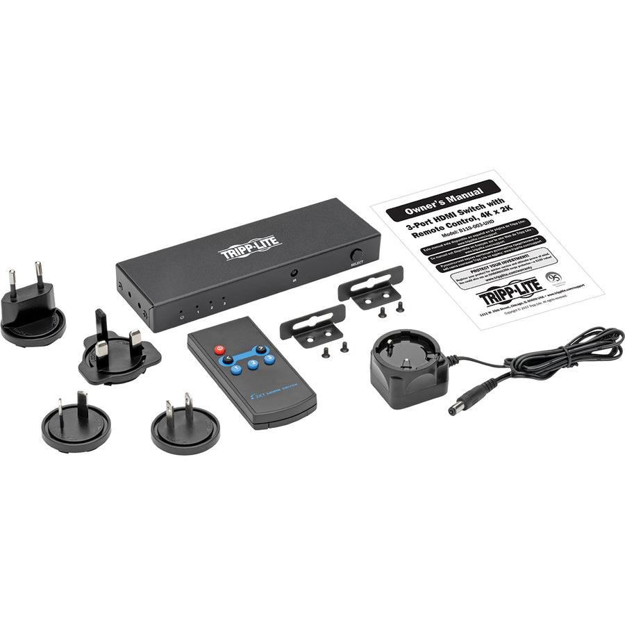 Tripp Lite B119-003-Uhd 3-Port Hdmi Switch With Remote Control - 4K @ 60 Hz (Hdmi F/3Xf), 3D, Hdcp 2.2, Edid