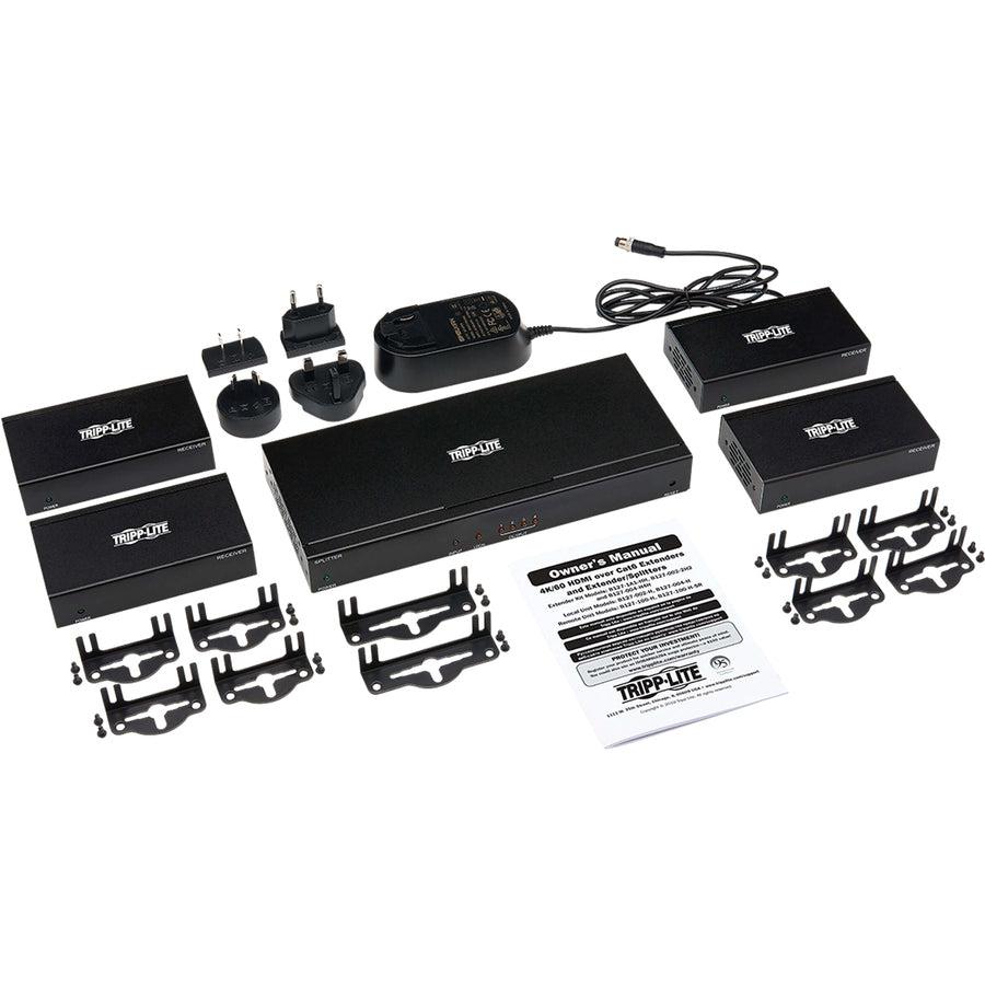 Tripp Lite B127-004-H4H 4-Port Hdmi Over Cat6 Splitter/Extender Kit, Transmitter/4 Receivers, 4K 60 Hz, Poc, Hdr, 125 Ft., Taa