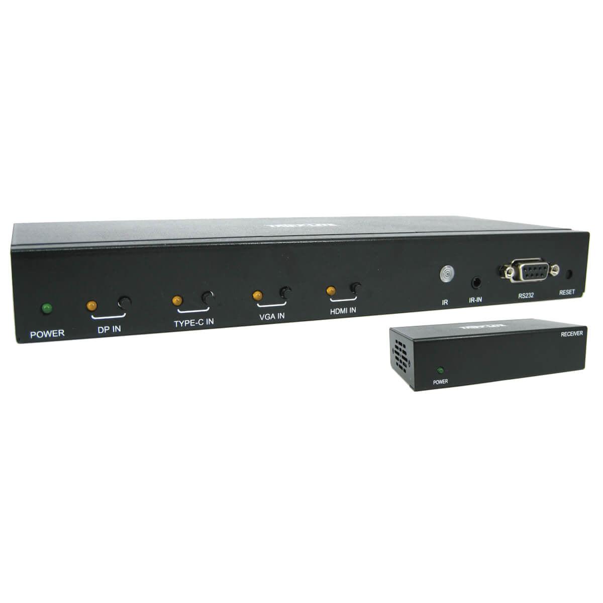 Tripp Lite B320-4X1-Mhe-K 4-Port Presentation Switch Kit, 4K 60 Hz (4:4:4) Hdmi, Dp, Usb-C And Vga To Hdmi Over Cat6 Extender, 125 Ft., Taa