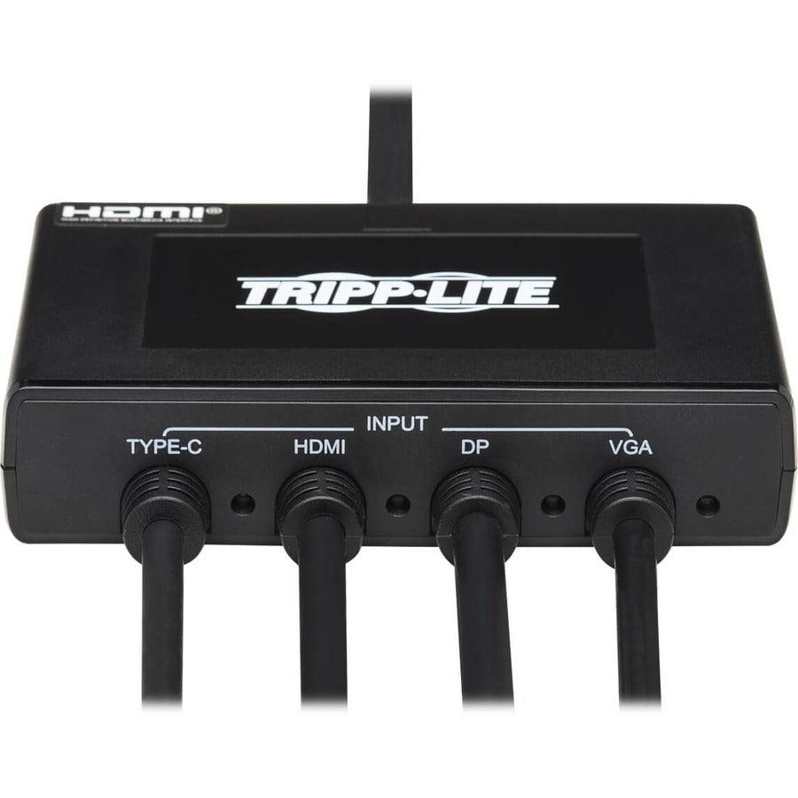 Tripp Lite B321-4X1-Hdvc 4-Port Presentation Adapter, 4K 60 Hz (4:4:4) Hdmi, Dp, Usb-C And 1080P Vga To Hdmi, Built-In Cables
