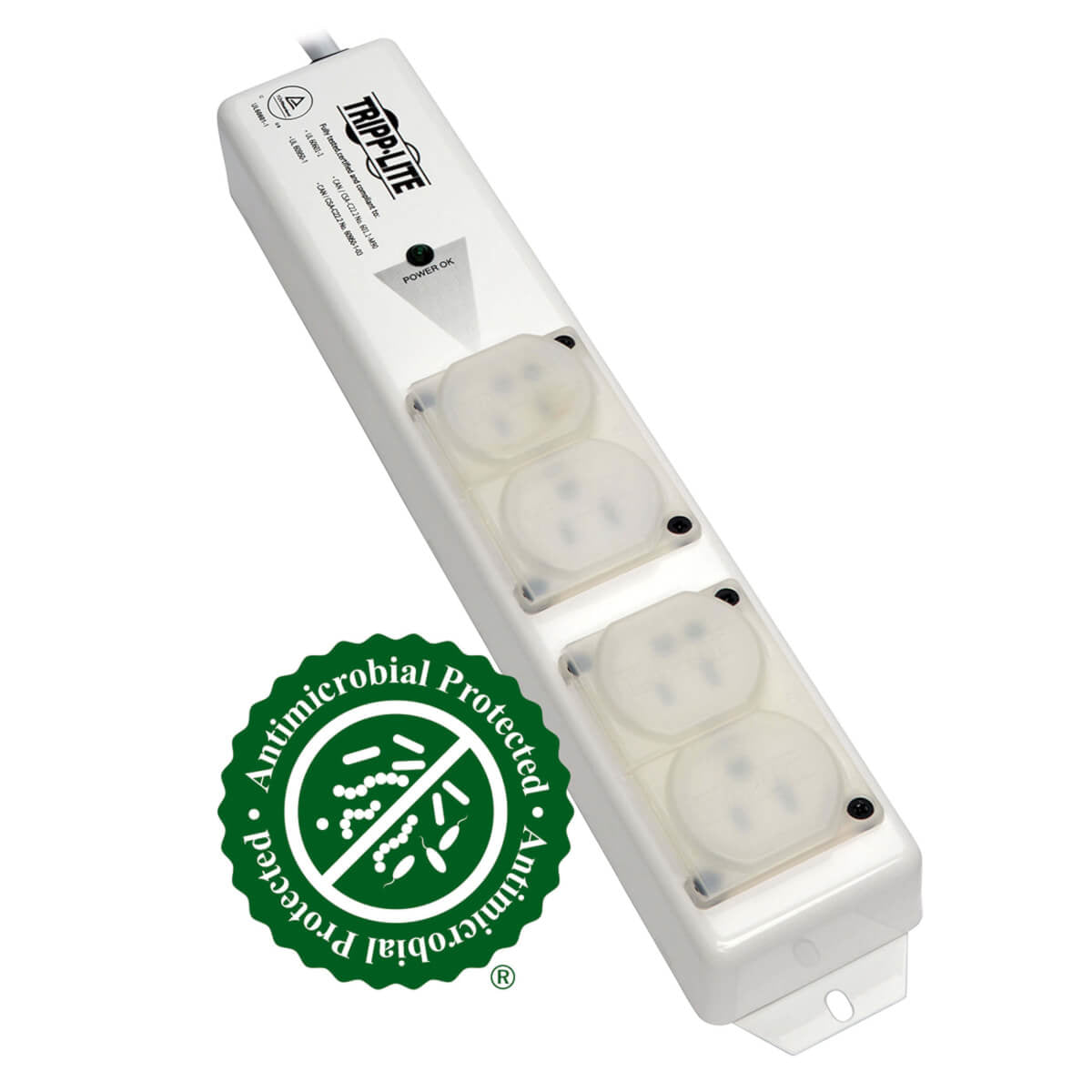 Tripp Lite For Patient-Care Vicinity–Ul 60601-1 Medical-Grade Power Strip; 4 15A Hospital-Grade Outlets, Safety Covers, 6 Ft. Cord
