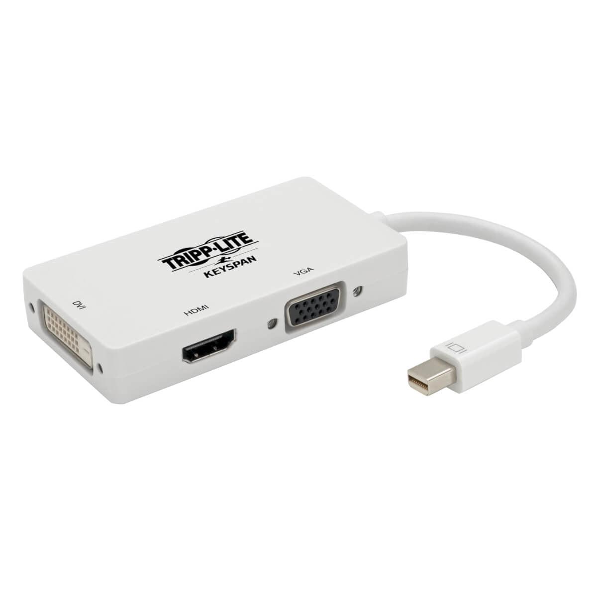 Tripp Lite P137-06N-Hdv4Kw Keyspan Mini Displayport To Vga/Dvi/Hdmi All-In-One Video Converter Adapter, 4K 30Hz Hdmi, Dp1.2, White, 6-In. (15.24 Cm)