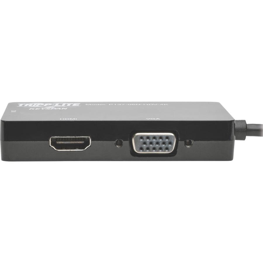 Tripp Lite P137-06N-Hdv-4K Keyspan Mini Displayport To Vga/Dvi/Hdmi All-In-One Video Converter Adapter, 4K 30Hz Hdmi, Dp1.2, Black, 6-In. (15.24 Cm)