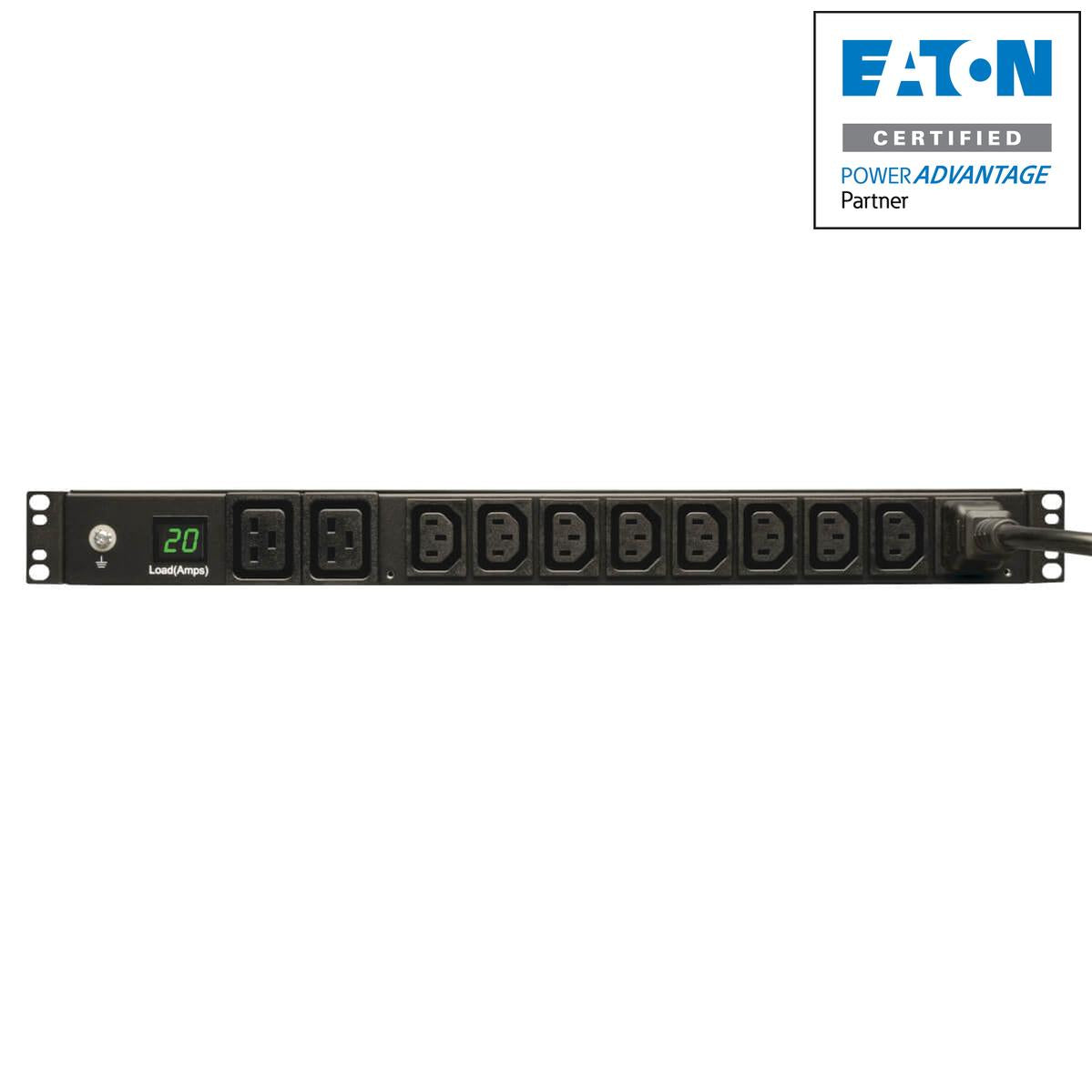 Tripp Lite Pdumh20Hv 3.7Kw Single-Phase Local Metered Pdu, 208/230V (8 C13 & 2 C19), C20 / L6-20P Adapter, 12 Ft. (3.66 M) Cord, 1U Rack-Mount, Taa