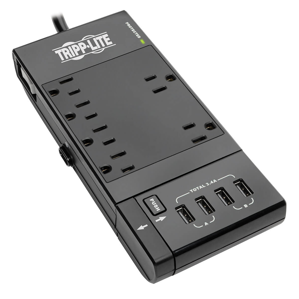 Tripp Lite Protect It! 6-Outlet Surge Protector, 4 Usb Ports, 6 Ft. Cord, 1080 Joules, Diagnostic Led, Black Housing
