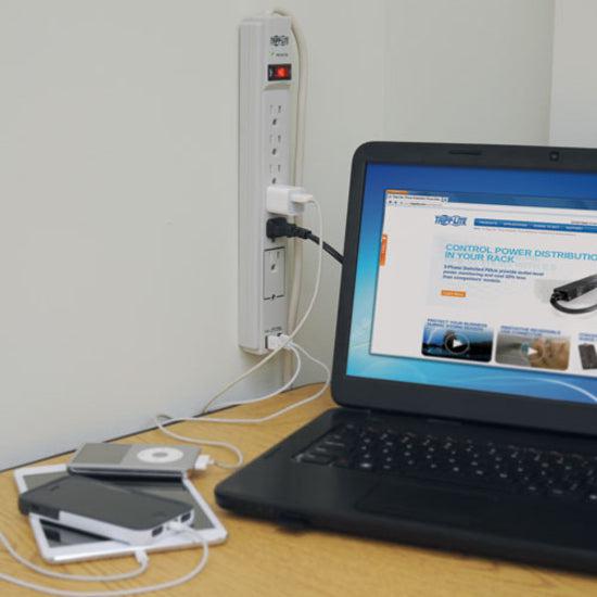 Tripp Lite Protect It! 6-Outlet Surge Protector, 6-Ft. Cord, 990 Joules, 2 X Usb Charging Ports (2.1A), Gray Housing