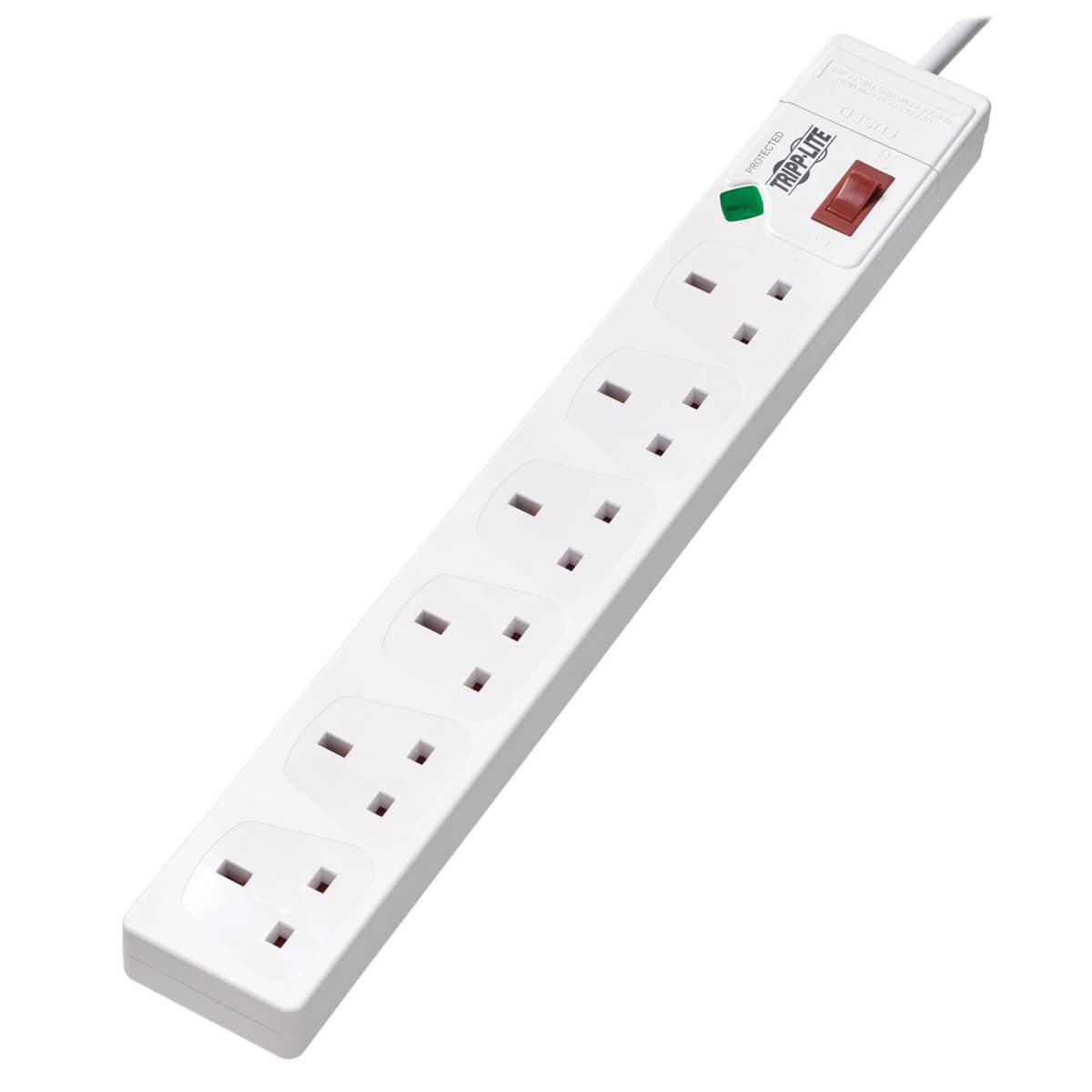 Tripp Lite Tlp6B18 6-Outlet Surge Protector - British Bs1363A Outlets, 220-250V Ac, 13A, 1.8 M Cord, Bs1363A Plug, White