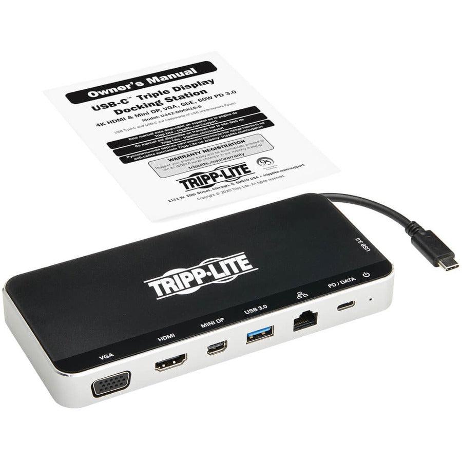Tripp Lite U442-Dock16-B Usb Dock, Triple Display - 4K Hdmi & Mdp, Vga, Usb 3.2 Gen 1, Usb-A/C Hub, Gbe, 60W Pd Charging