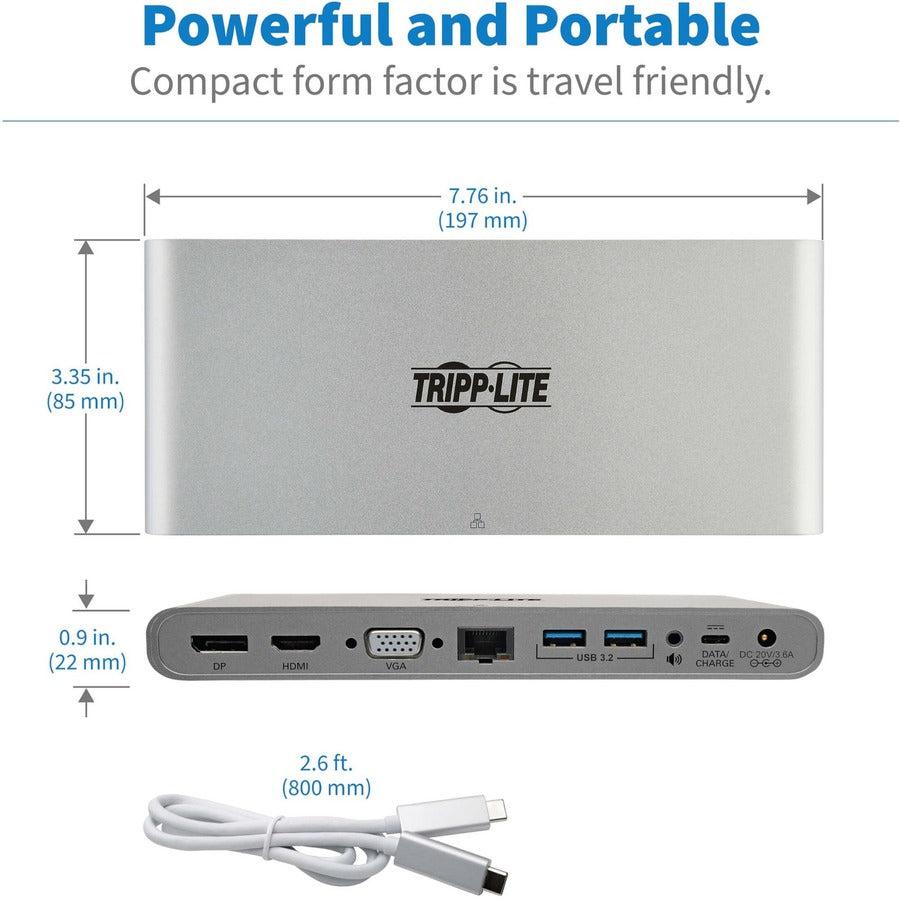 Tripp Lite U442-Dock4-S Usb-C Docking Station, Hdmi, Vga, Dp, Usb-A/C, Gbe, 100W Pd Charging, Power Supply Included – 4K @ 30 Hz, Thunderbolt 3, Silver