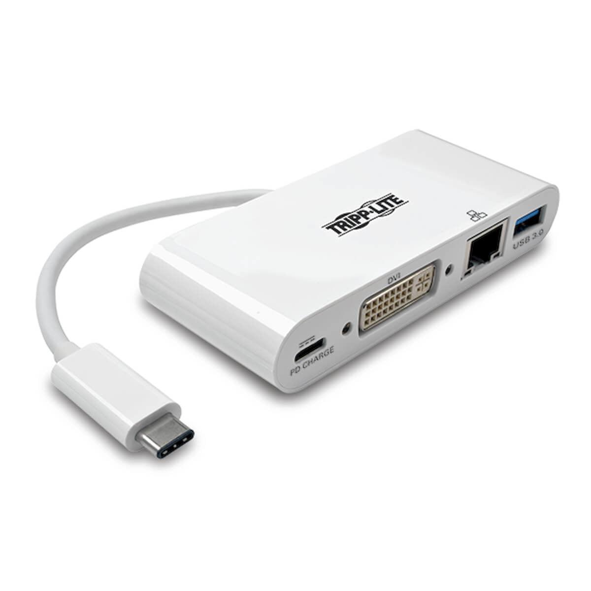 Tripp Lite U444-06N-Dgu-C Usb-C Multiport Adapter, Dvi, Usb-A Port, Gbe And Pd Charging, White