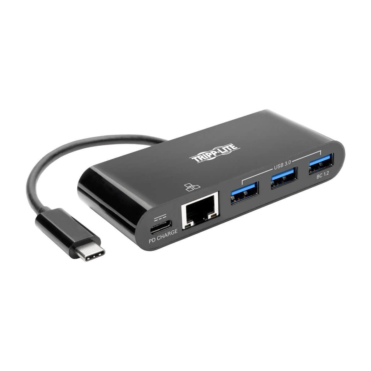Tripp Lite U460-003-3Agb-C 3-Port Usb-C Hub With Lan Port And Power Delivery, Usb-C To 3X Usb-A, Gbe, 60W Pd Charging, Usb 3.0, Black