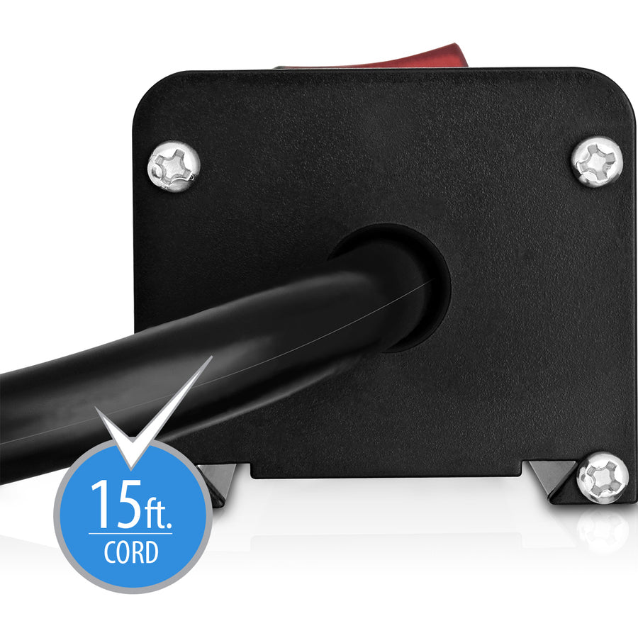 V7 12-Outlet Horizontal Industrial Metal Power Strip 125V, 15A, 15-ft Cord, 5-15R PWS3312-1N