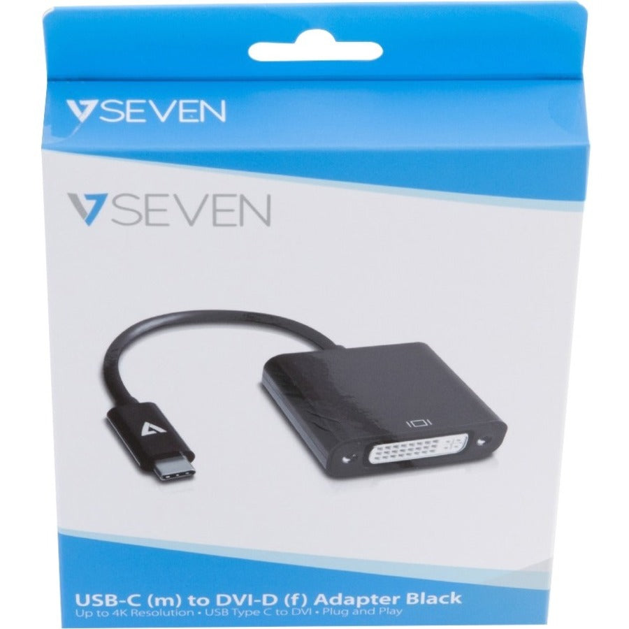 V7 Black USB Video Adapter USB-C Male to DVI-I Female V7UCDVI-BLK-1E